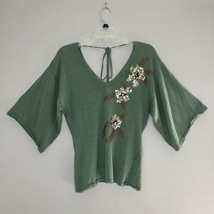 Arden B Womens Silk Blend Dolman Top Sweater M Embroidered Sequence 90's VTG Y2K